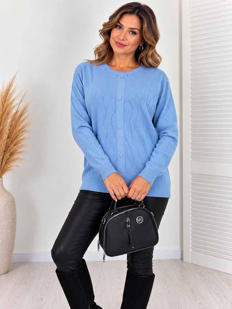 ELEGANC SWETER z ozdobnym splotem i guzikami niebieski - obrazek 2