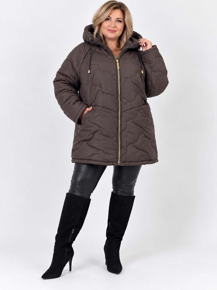 ESTA KURTKA PIKOWANA plus size duży rozmiar z kapturem czekolada