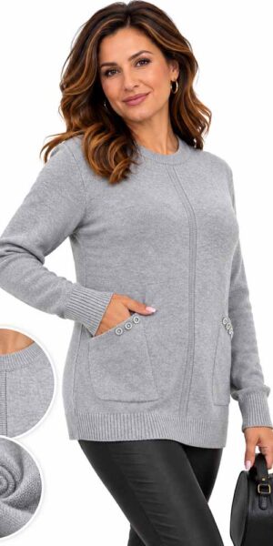 SWETER TANIA dłuższy z kieszeniami szary