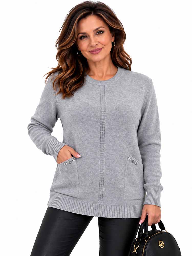 SWETER TANIA dłuższy z kieszeniami szary - obrazek 2