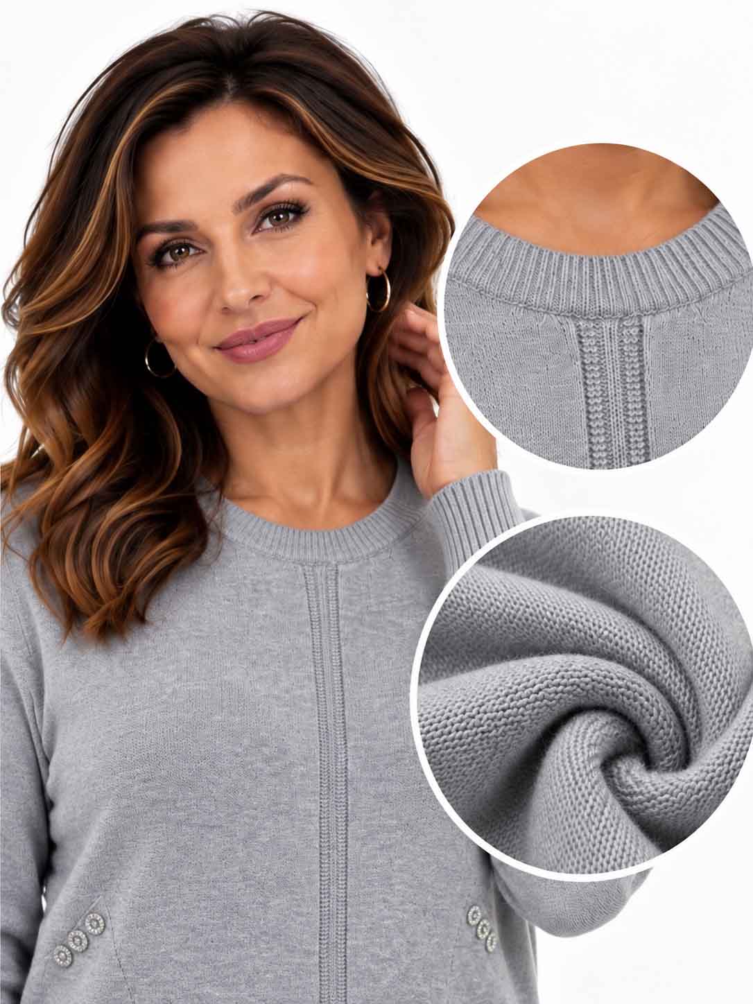 SWETER TANIA dłuższy z kieszeniami szary - obrazek 3