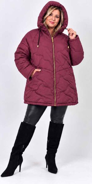 ESTA KURTKA PIKOWANA plus size duży rozmiar z kapturem bordo