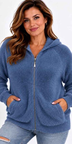 SOFT SWETER miękka bluza z kapturem , włochacz jeansowy