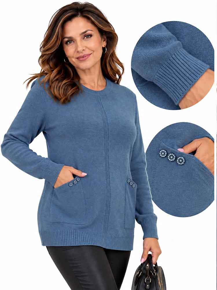 SWETER TANIA dłuższy z kieszeniami jeansowy - obrazek 2