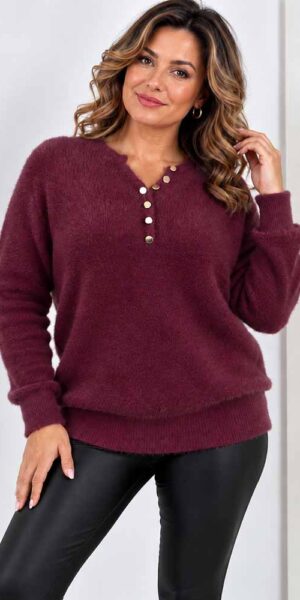 AMORE SWETER miękkI baby alpaka włochacz bordo