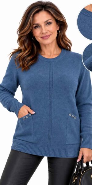SWETER TANIA dłuższy z kieszeniami jeansowy