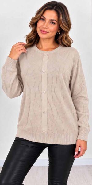 ELEGANC SWETER z ozdobnym splotem i guzikami jasny beżowy