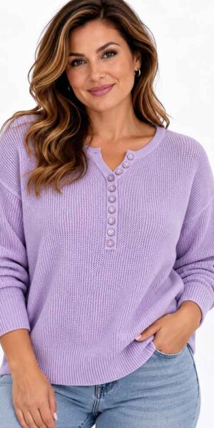 SWETER DINA ozdobne guziki fiolet