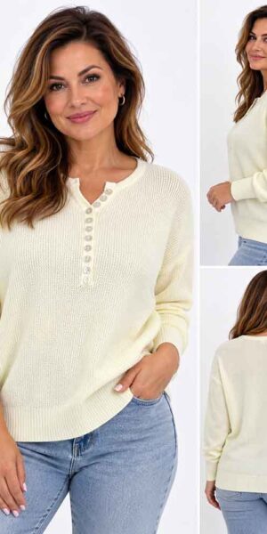 SWETER DINA ozdobne guziki wanilia