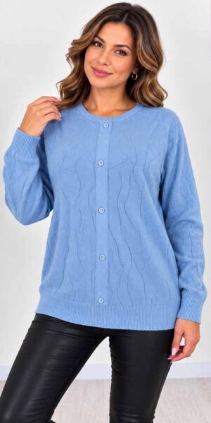 ELEGANC SWETER z ozdobnym splotem i guzikami niebieski