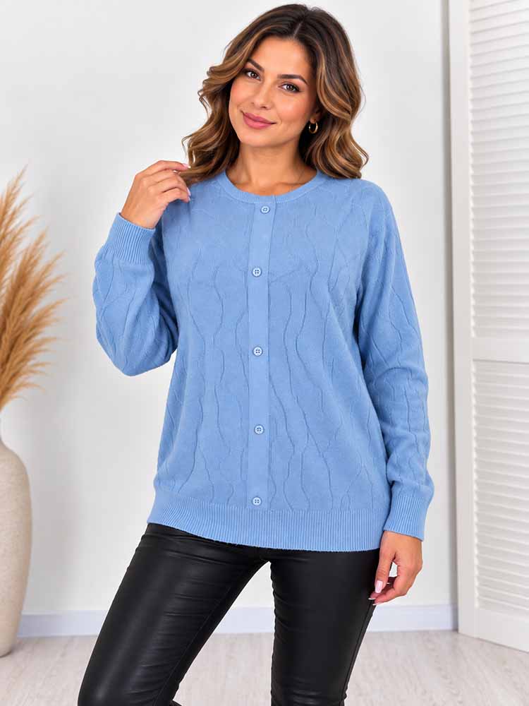 ELEGANC SWETER z ozdobnym splotem i guzikami niebieski
