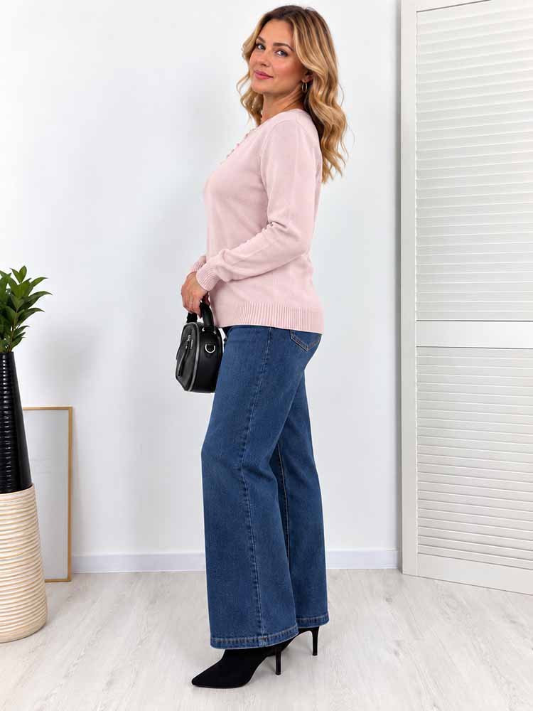 SWETER MARTA ozdobne guziki ciemny pudrowy - obrazek 3