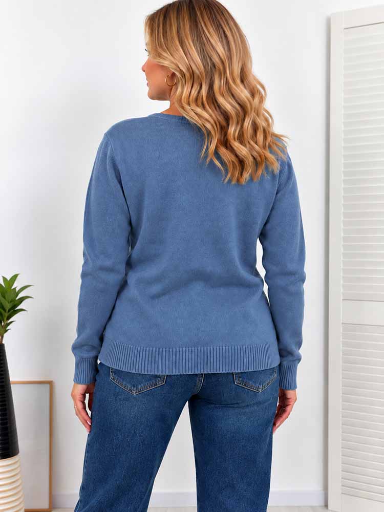 SWETER MARTA ozdobne guziki ciemny jeansowy - obrazek 4
