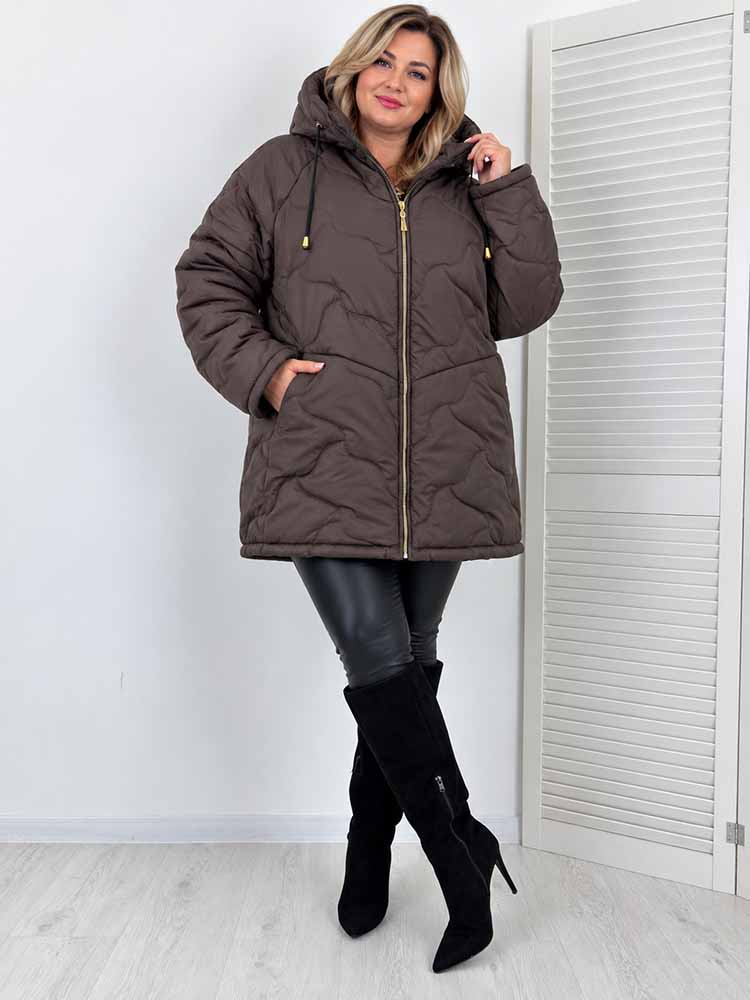 ESTA KURTKA PIKOWANA plus size duży rozmiar z kapturem czekolada - obrazek 4