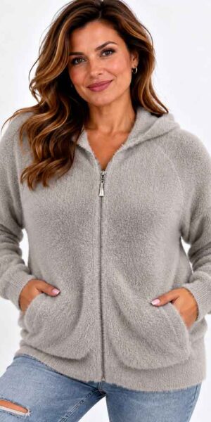 SOFT SWETER miękka bluza z kapturem , włochacz beżowy