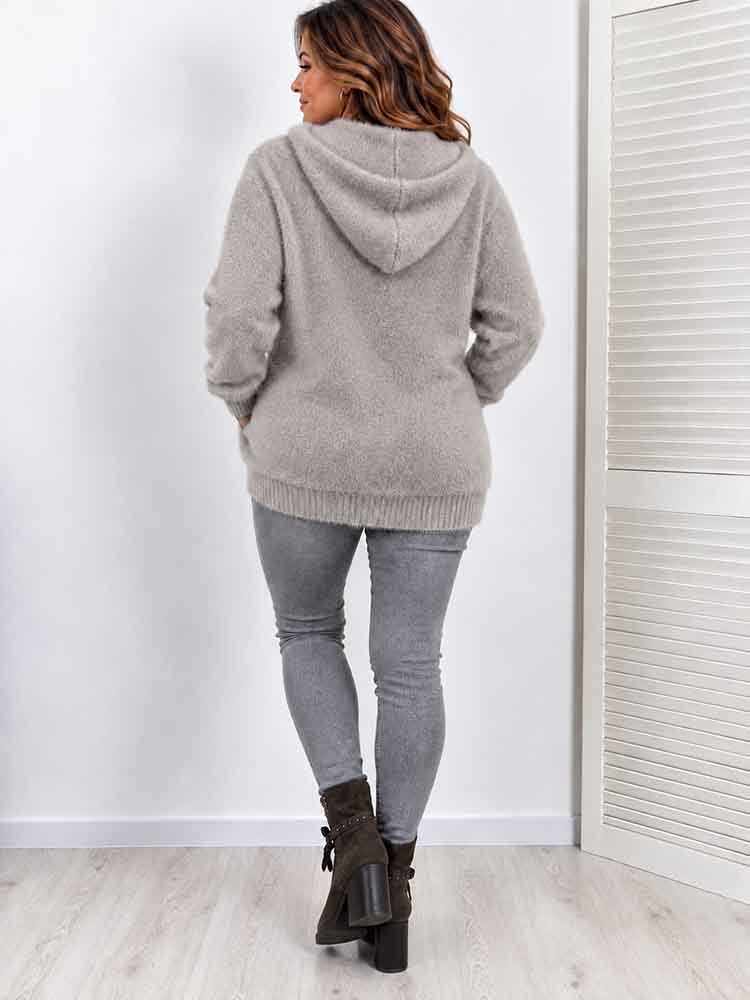 SOFT SWETER miękka bluza z kapturem , włochacz beżowy - obrazek 3