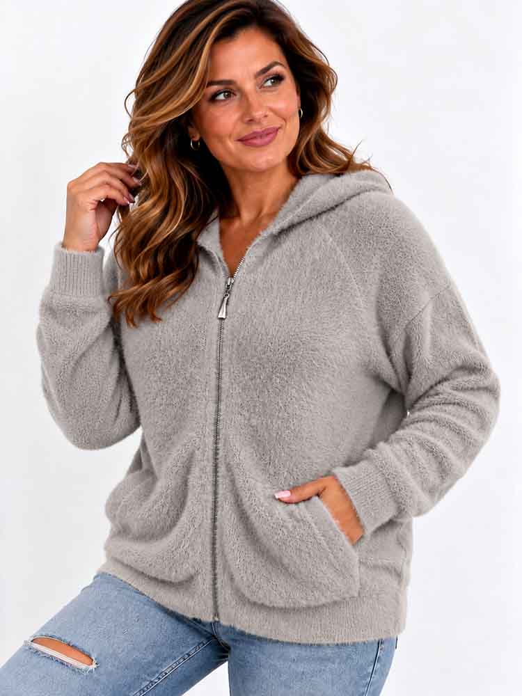 SOFT SWETER miękka bluza z kapturem , włochacz beżowy - obrazek 2