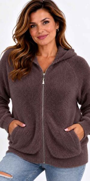 SOFT SWETER miękka bluza z kapturem , włochacz czekolada