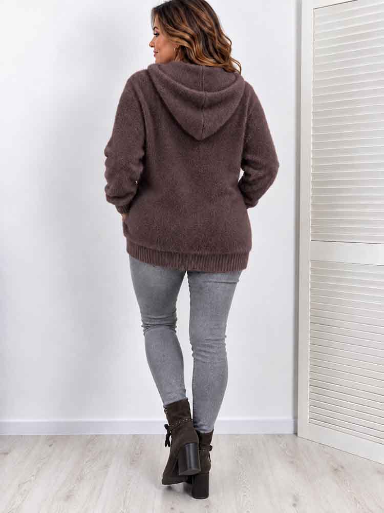 SOFT SWETER miękka bluza z kapturem , włochacz czekolada - obrazek 3