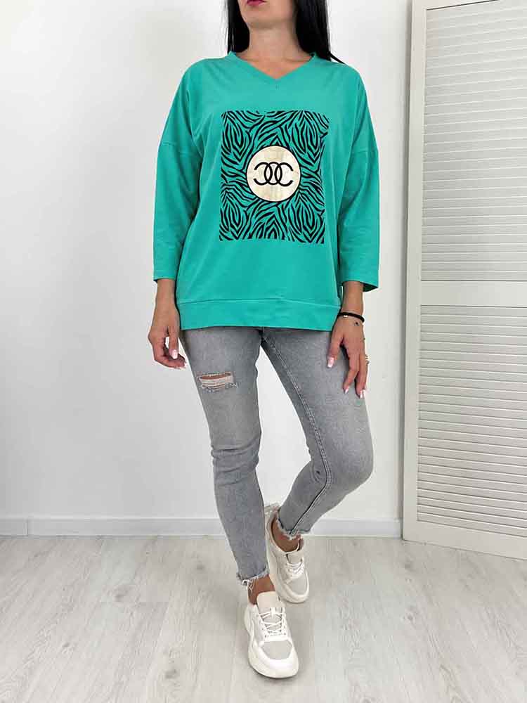SOL bluzka t-shirt rękaw 7/8 bawełna miętowa - obrazek 3