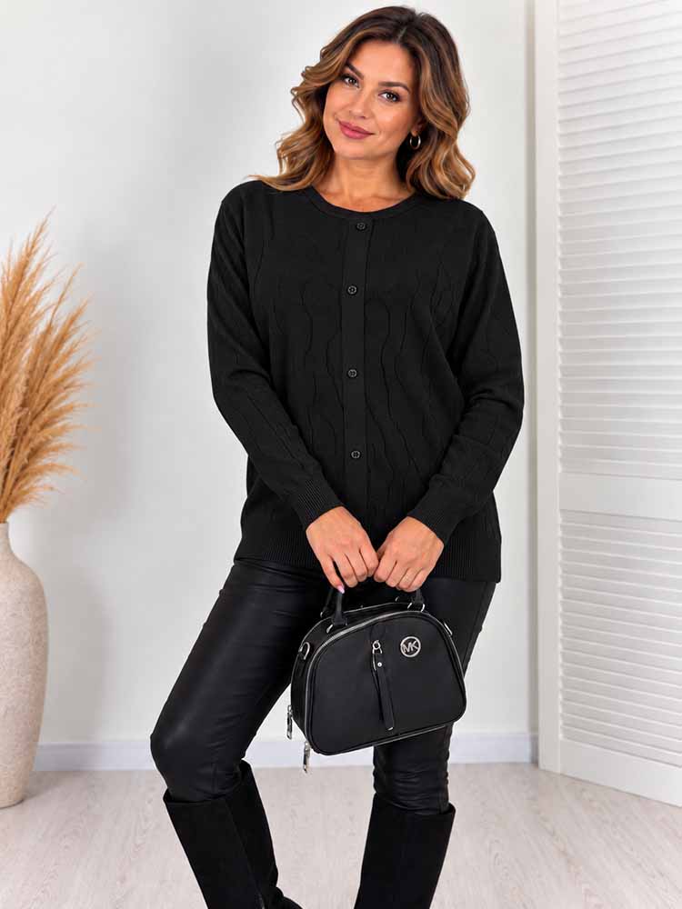 ELEGANC SWETER z ozdobnym splotem i guzikami czarny - obrazek 2