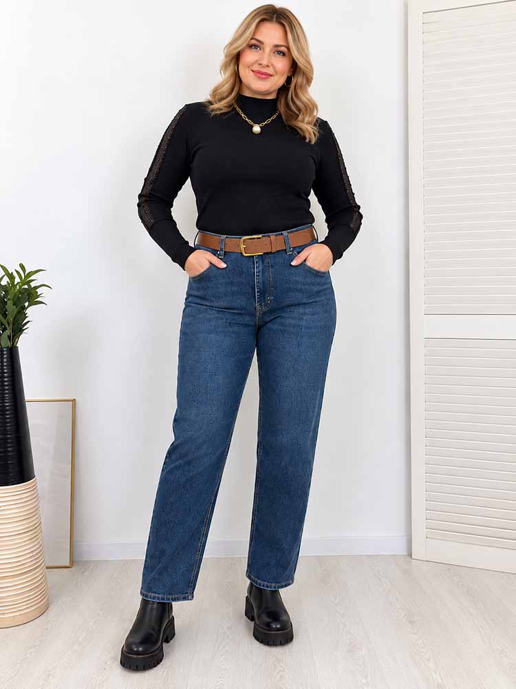 582 BALLOON SPODNIE JEANSY Z PASKIEM plus size - obrazek 5