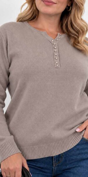 SWETER MARTA ozdobne guziki ciemny beżowy