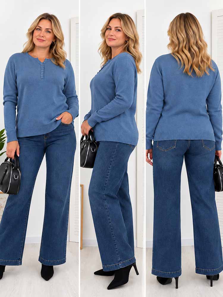 SWETER MARTA ozdobne guziki ciemny jeansowy - obrazek 2