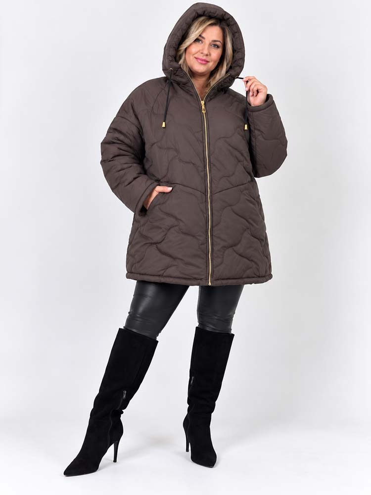 ESTA KURTKA PIKOWANA plus size duży rozmiar z kapturem czekolada - obrazek 2