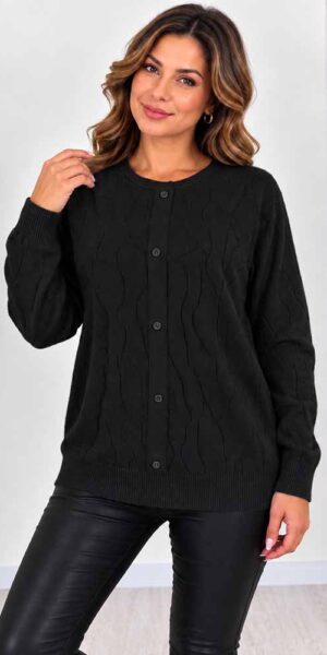 ELEGANC SWETER z ozdobnym splotem i guzikami czarny