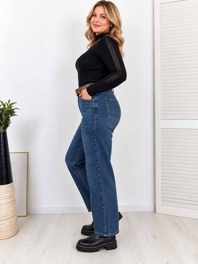 582 BALLOON SPODNIE JEANSY Z PASKIEM plus size - obrazek 4