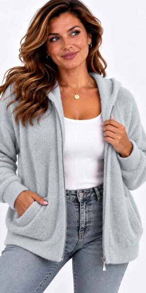 SOFT SWETER miękka bluza z kapturem , włochacz szary