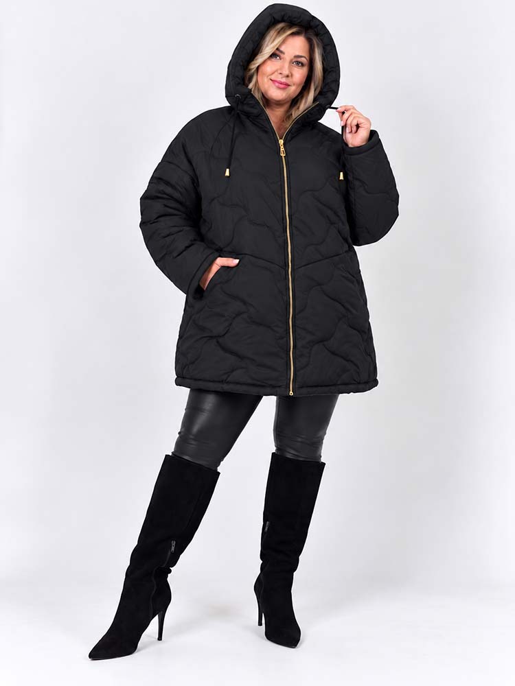 ESTA KURTKA PIKOWANA plus size duży rozmiar z kapturem czarna - obrazek 2